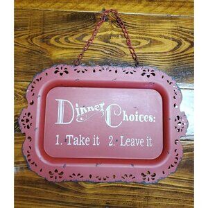 Red Hanging tray Rustic Country kitchen Distressed Metal White Letters